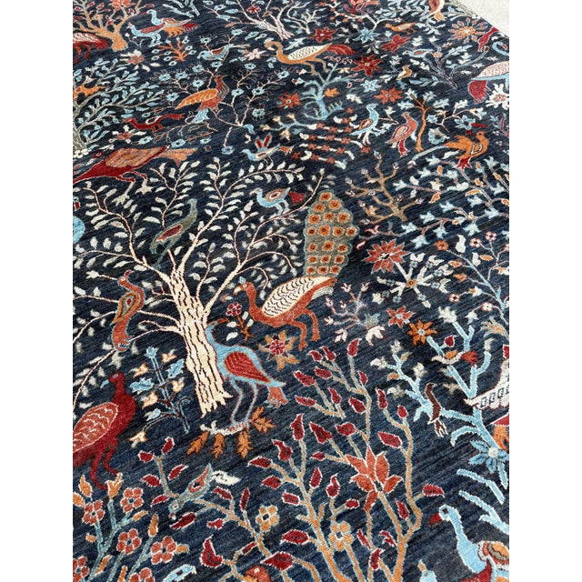 Tree of Life Area Rug, Hand-Knotted Wool, Pictorial, 6x9, Navy & Rust For Sale - Image 10 of 11