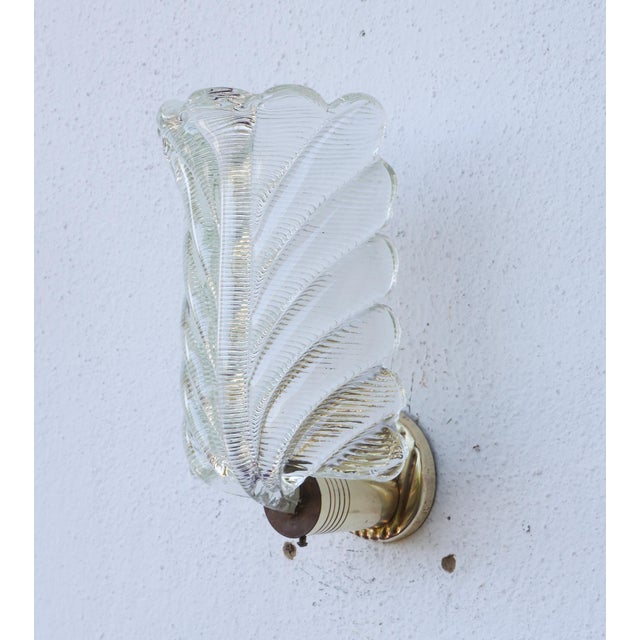 1950s Art Decò Wall Light Trasparent Murano Glass Leave by Barovier E Toso, 1950s For Sale - Image 5 of 13