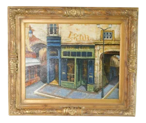 LCOR DE LGOR' Impasto Oil on Canvas Framed Painting Paris Cafe Street Scene