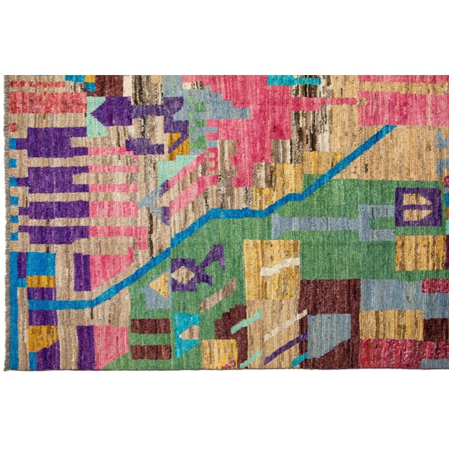 2020s Abstract Modern Moroccan Style Wool Rug Handmade in Multicolor For Sale - Image 5 of 9