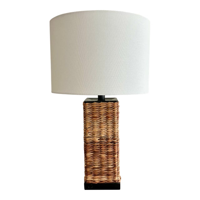 Palacek Woven Seagrass Rattan Rectangular Table Lamp For Sale