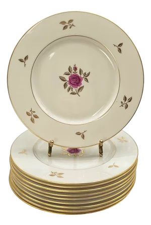 Vintage Lenox Rhodora Salad Plates – Set of 10 Pink Rose & Gilded Fine Porcelain Usa 8.25"