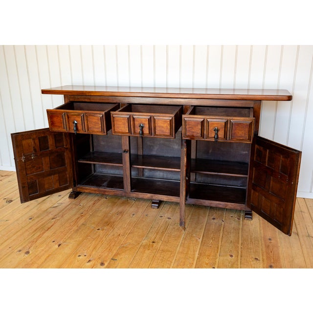 Mid-Century Brutalist Baroque Tuscan Spanish Walnut Iron Sideboard Credenza by Navarro Argudo, 1960 For Sale - Image 10 of 18