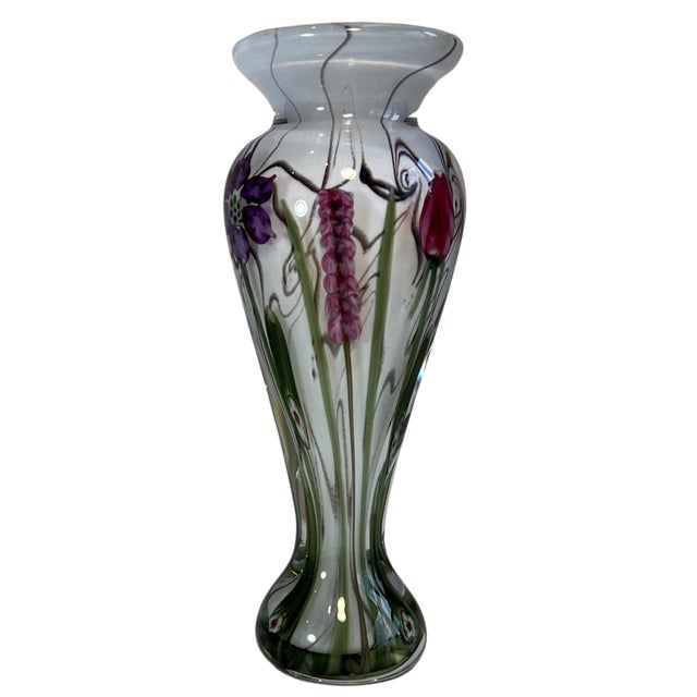 Contemporary Signed Vandermark-Merritt-Smarr Glass Sv02w 7/100 Numbered Art Glass Floral Cased Art Glass Vase For Sale - Image 3 of 17