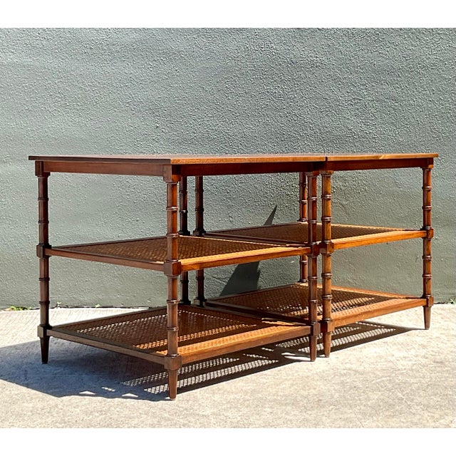 Vintage Wood and Cane Tiered Side Tables For Sale - Image 11 of 12
