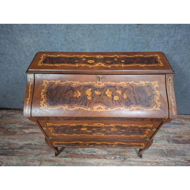 Antique Louis XV Venetian Marquetry Slant-Front Desk Secretary For Sale - Image 3 of 14