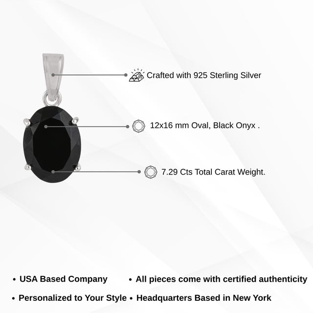 Minimalist Prong Set Oval 7.29 Ct Black Onyx Solitaire Pendant in 925 Sterling Silver For Sale - Image 10 of 12