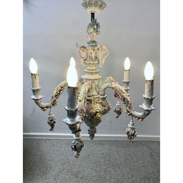 Baroque Baroque Style Chandelier by Rudolf Kämmer Keramic Manufaktur, Volkstedt, Germany, 20th Century For Sale - Image 3 of 14