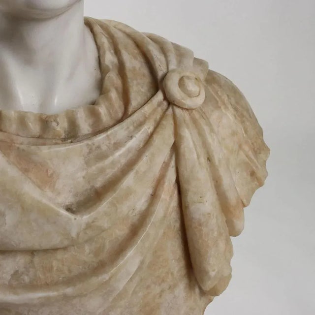 Roman Emperor Bust in White Marble and Flowery Alabaster For Sale - Image 6 of 11