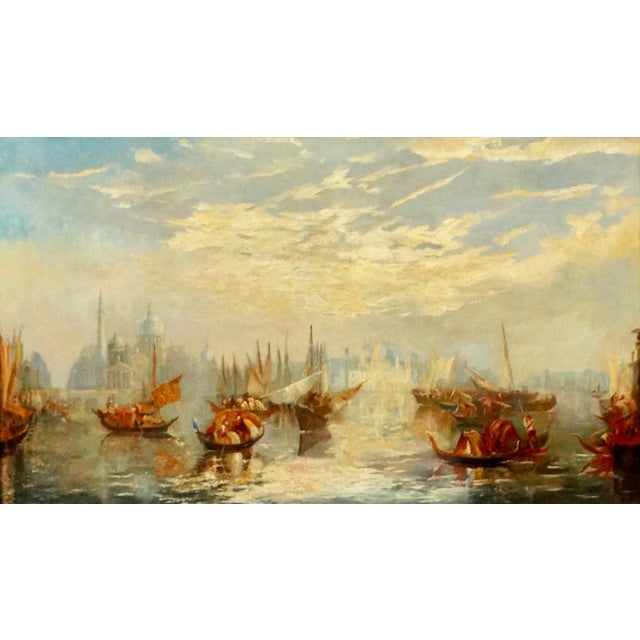 Fine quality large seascape 19th-Century, oil on canvas view of Venice canals by listed Italian artist Francis Moltino...