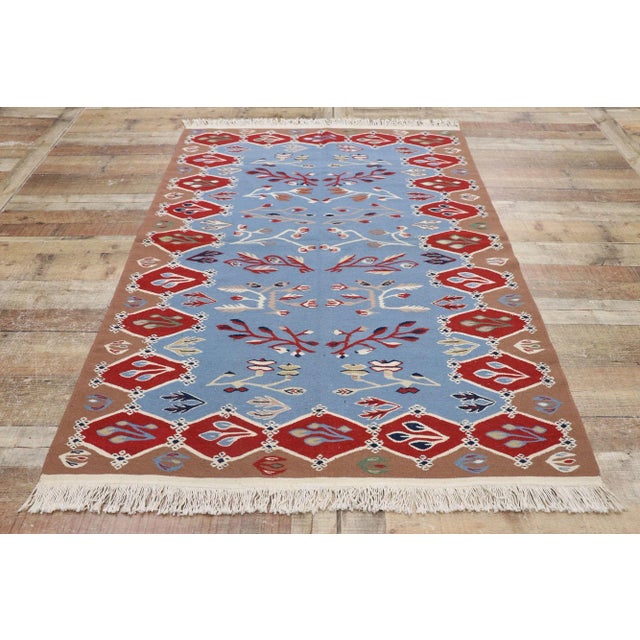 Textile Vintage Oltenian Romanian Kilim Rug, 04'01 X 05'11 For Sale - Image 7 of 9
