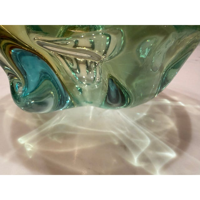 Glass Mid-Century Green & Turquoise Sculptural Art Glass Bowl For Sale - Image 7 of 9