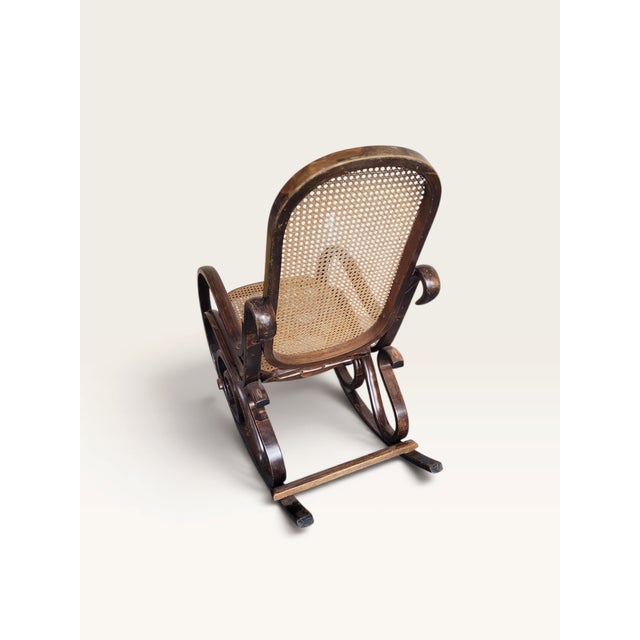 Beige Antique Bentwood Beech and Cane Rocking Chair in the style of Thonet, 1890 For Sale - Image 8 of 18