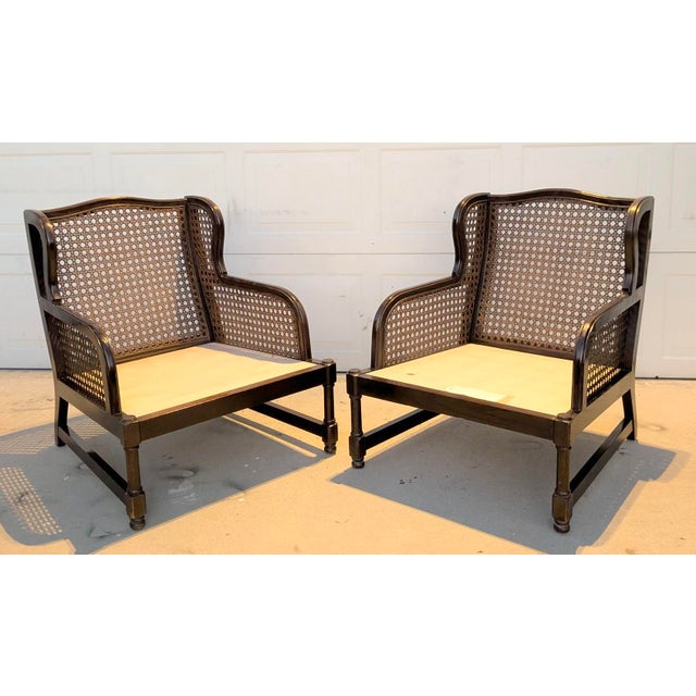 Pair of Vintage Henredon Low-Profile Cane Wingback Lounge Chairs For Sale In Los Angeles - Image 6 of 8
