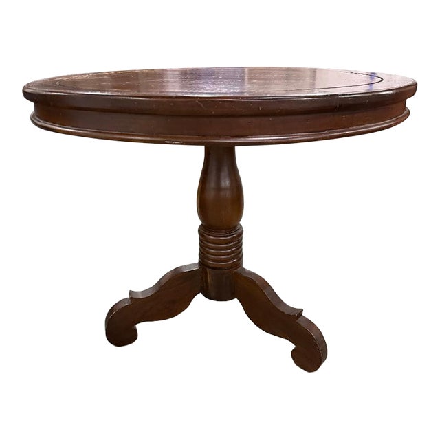Vintage Round Pedestal Table – Solid Wood For Sale