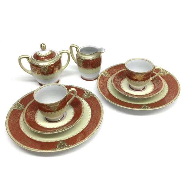 In near perfect condition with only a slightly minor fade on a couple of gold leaf raised surfaces. We have 2 dessert...