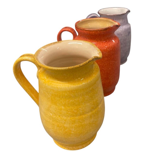 2000 - 2009 Set of 3 Vintage Moroccan Handmade & Hand-Painted Ceramic Pitchers For Sale - Image 5 of 12