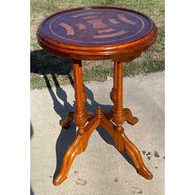 Vintage Victorian Inlaid Wood Drink Side Table For Sale - Image 4 of 7