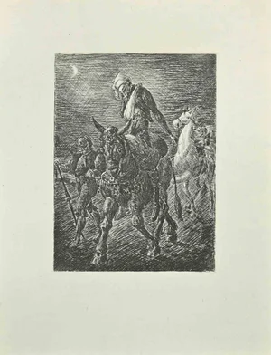 Wladyslaw Jahl, Don Quixote Wounded, Etching and Drypoint, 1951