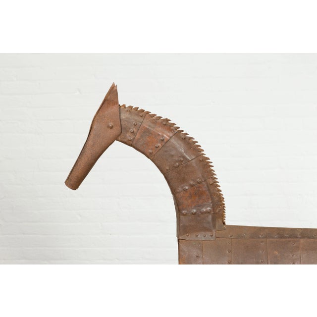 Vintage Indian Archaic Style Cast Iron Horse Sculpture with Rusty Patina For Sale - Image 11 of 13