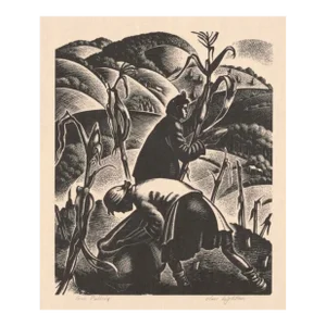 "Corn Pulling" Framed Woodblock Print by Clare Leighton
