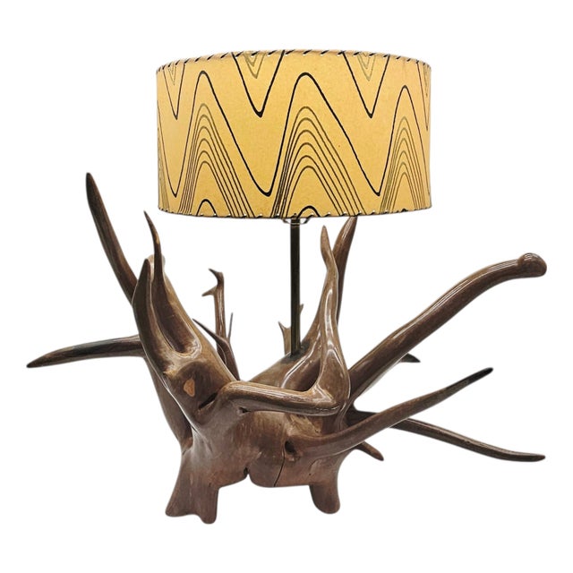 Monumental Teak Root Table Lamp in the Nakashima Organic Modern Style 36" For Sale