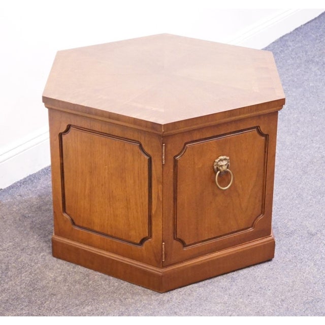 ALTAVISTA LANE Walnut Mediterranean Inspired Traditional 26" Hexagonal Accent Storage End Table 21.5" High 26.5" Wide...