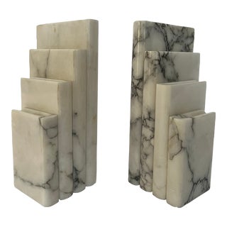 Vintage Stacked Books Marble Bookends- a Pair For Sale