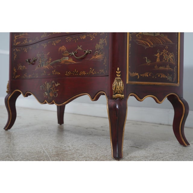 Red & Gold Chinoiserie Serpentine 2 Drawer Commode Dresser For Sale - Image 11 of 16