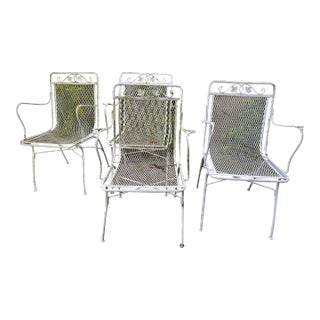 Woodard Maple Leaf Wrought Iron Arm Chairs Set of 4 For Sale