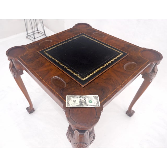 Mid 20th Century Leather Top Chippendale Style Ball & Claw Feet Backgammon Chess Game Table MINT! For Sale - Image 5 of 13