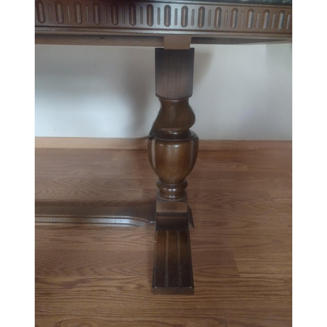 Green Vintage Scandinavian Green Marble Coffee Table With Carved Maple Trestle Base, c.1940 For Sale - Image 8 of 10