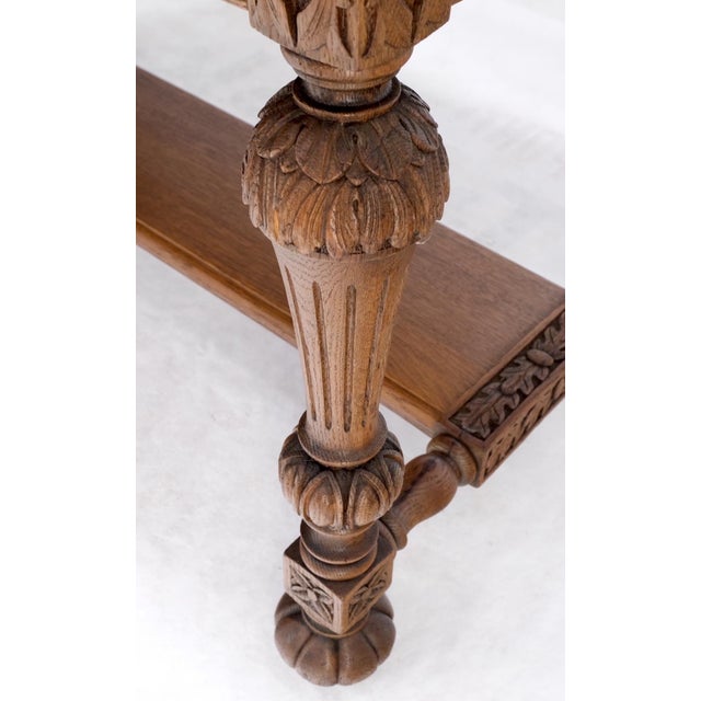 Heavily Fine Carved Oak Small Partners Desk Console Writing Table Mint For Sale - Image 6 of 18