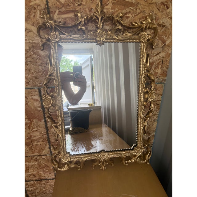 French Provincial Authentic Vintage Turner Hollywood Regency Gold Rococo Wall Mirror For Sale - Image 3 of 8