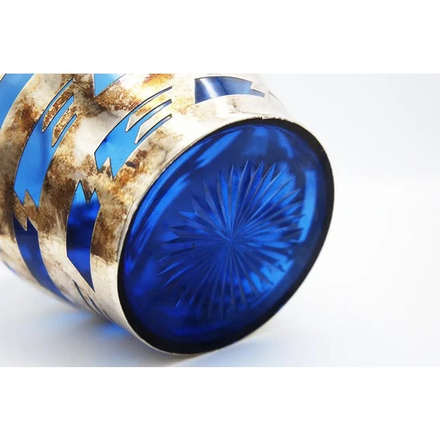 1920s Vintage Vase in Blue Glass and Silver Metal For Sale - Image 5 of 10