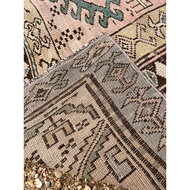 1920s Karabagh Armenian Handwoven Runner Rug, Tribal Geometric Design With Soft Pastel & Pink Accents For Sale - Image 9 of 9