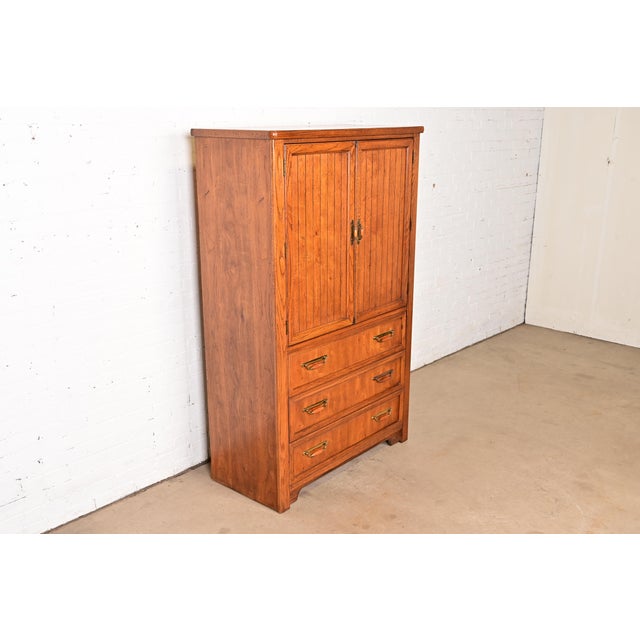 Thomasville Thomasville Mid-Century Modern Campaign Walnut Armoire Dresser, Circa 1970s For Sale - Image 4 of 13