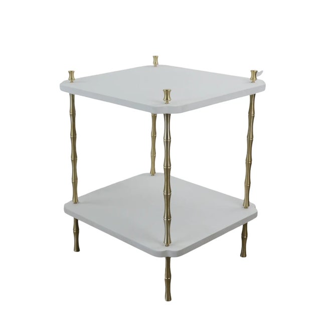 Wood and Brass Faux Bamboo Legs White Sofa Side Table, For Sale In New York - Image 6 of 12