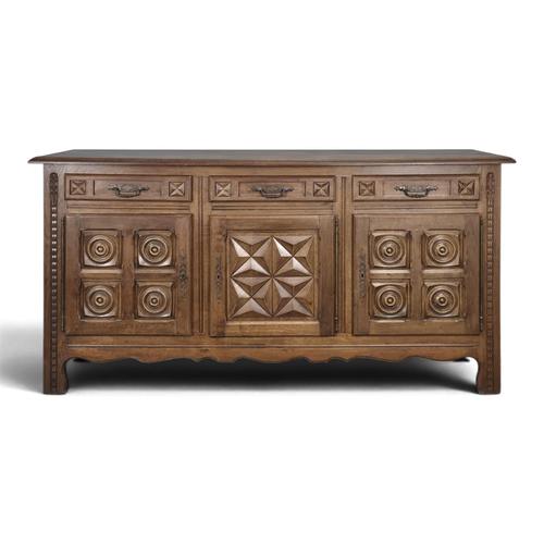 Low Oak 3-Door Sideboard with Rosettes and Star For Sale - Image 9 of 9