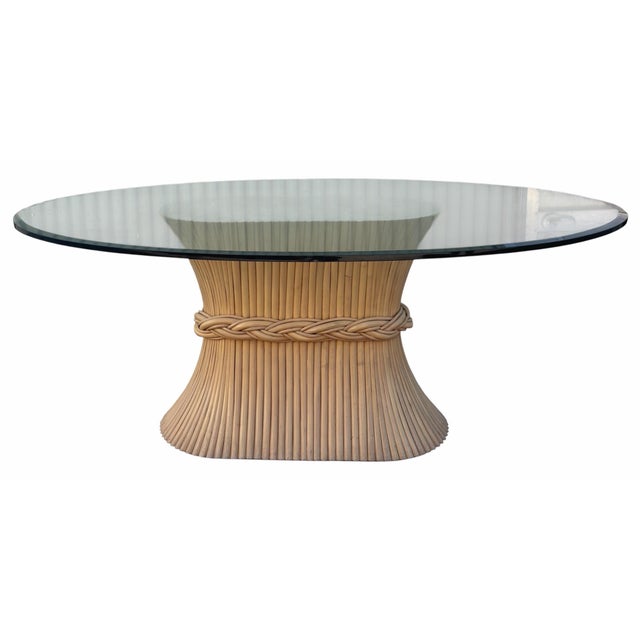 McGuire Vintage McGuire Furniture Co Glass Top Horse Track Dining Table For Sale - Image 4 of 7