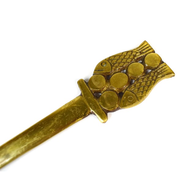 Mid-Century Modern 1966 Solid Brass Terra Sancta Stratum Double Fish Envelope Opener Made in Israel For Sale - Image 3 of 6