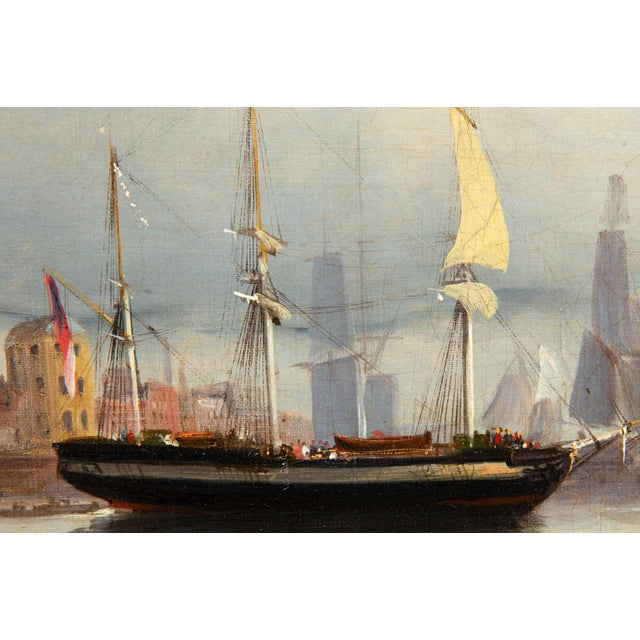 Blue Fine Pair of British School Paintings of London Along the Thames Circa 1835 For Sale - Image 8 of 17