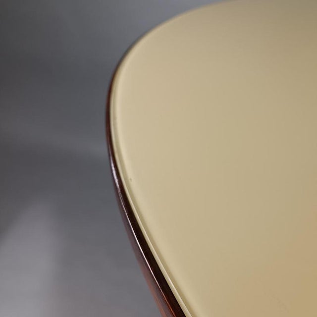Wood Italian Round Table with Cream Glass Top by Osvaldo Borsani, 1950s For Sale - Image 7 of 9