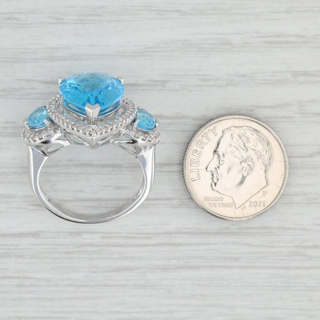 Blue 8.11ctw Pear Topaz Diamond Halo Cocktail Ring 18k White Gold Size 5.25 For Sale - Image 8 of 8