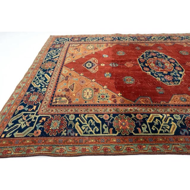 Antique Persian Serapi Heriz Red Medallion Rug For Sale - Image 11 of 12