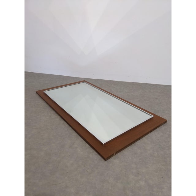 Large Scandinavian vintage mirror. Teak support and silver mirror frame. H 115 / W 60