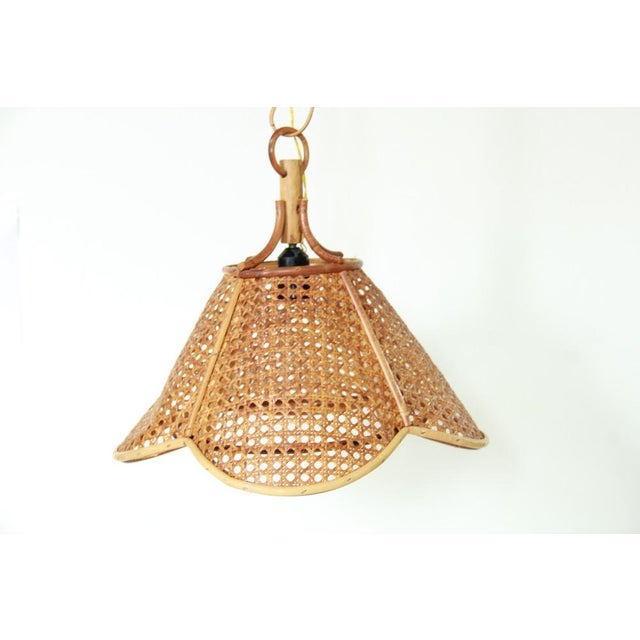 1970s VintageOmbrellino Bamboo and Viennese Straw Ceiling Lamp, Italy, 1970s For Sale - Image 5 of 11