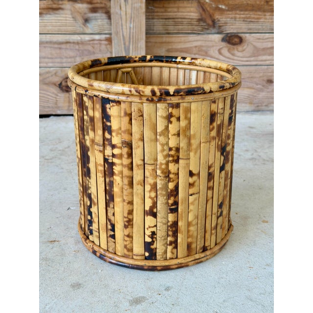 Vintage Coastal Tortoise Bamboo Wastebasket / Cachepot Planter For Sale - Image 9 of 9