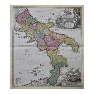 The Kingdom of Naples and Southern Italy: A Hand-Colored 18th Century Homann Map For Sale