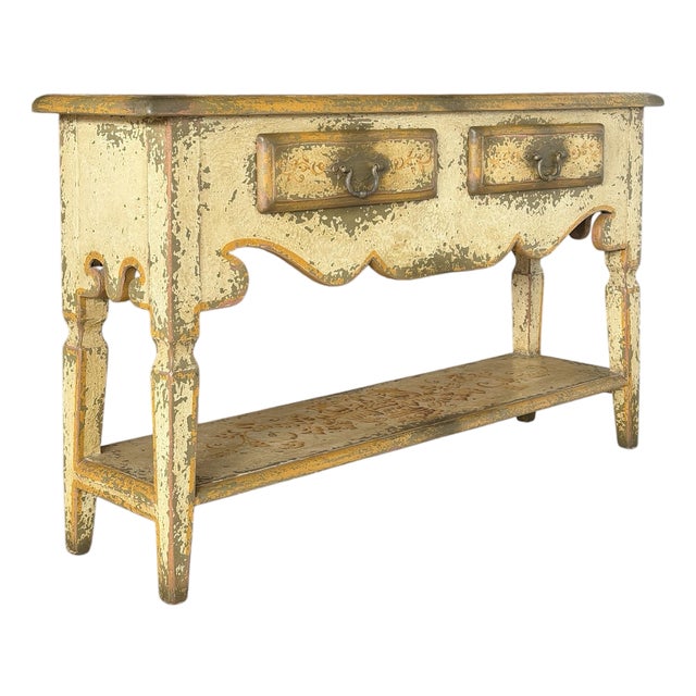 Vintage Rustic Spanish Colonial Style Distressed Console Table With Drawers For Sale